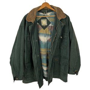 Tweed River Outfitters Jacket Mens Large Green Aztec Lined Barn Chore Coat Vtg